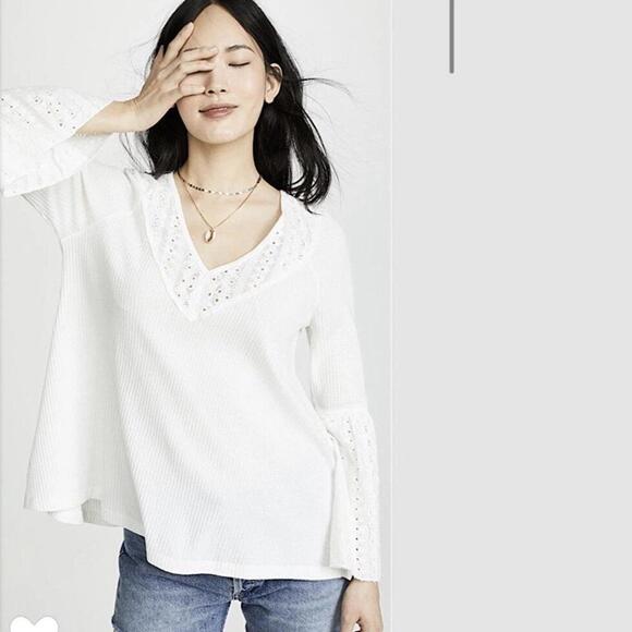 Free People Tops - Free People Parisian Nights Blouse Top White Size M NWOT boho bell sleeves lace